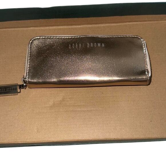 Gold metallic bobbi brown makeup Brush case With 3 Brushes - Picture 1 of 4